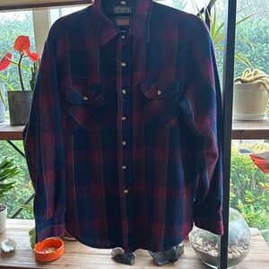 Outdoor Exchange Plaid Button-Down Flannel in Navy & Burgundy